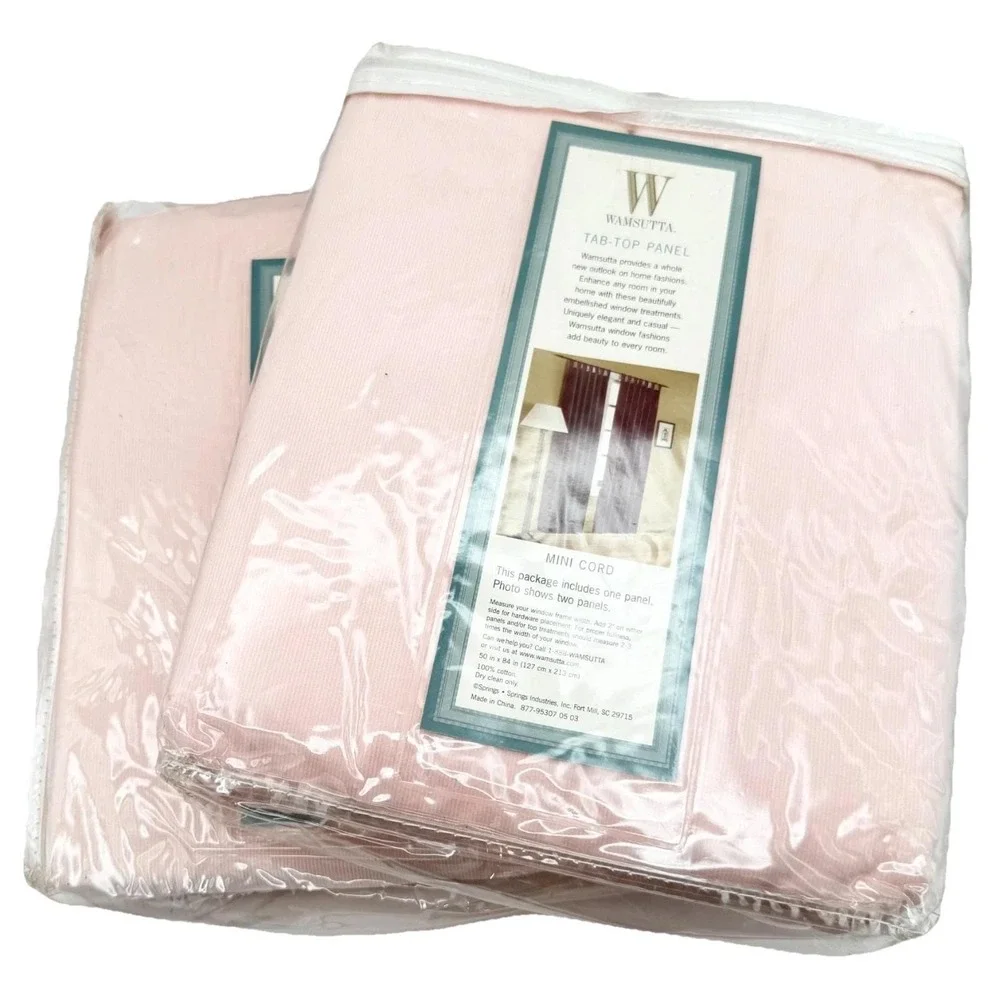 Wamsutta Pink Corduroy Tab Top Curtain Panels 50x84 100% Cotton Set‎ 2 Nursery